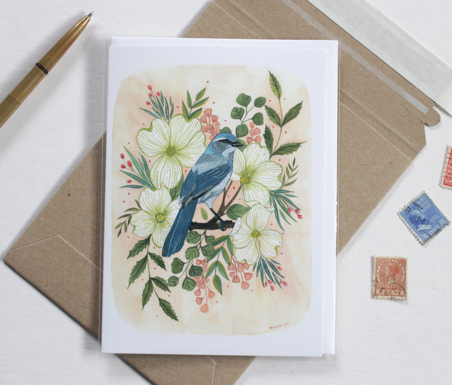 Blank Everyday Card - Scrub Jay and Dogwood