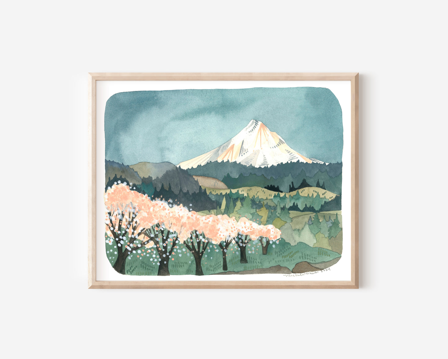 Mt Hood Watercolor Art Print: Hood River Oregon, 11x14