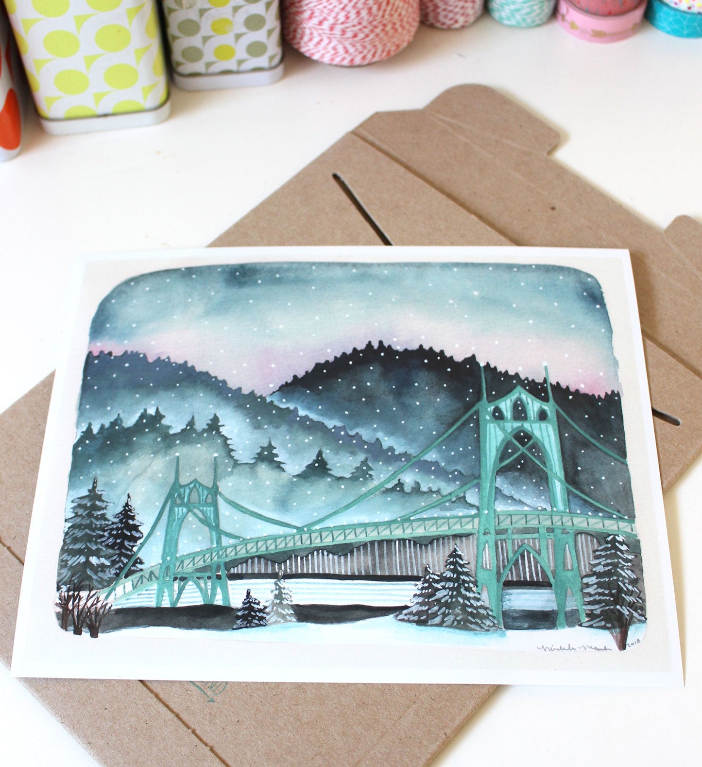 8x10 Print - Snowy St Johns Bridge