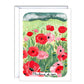 Greeting card with red and pink flowers and 'Thinking of you' text near the bottom of the card