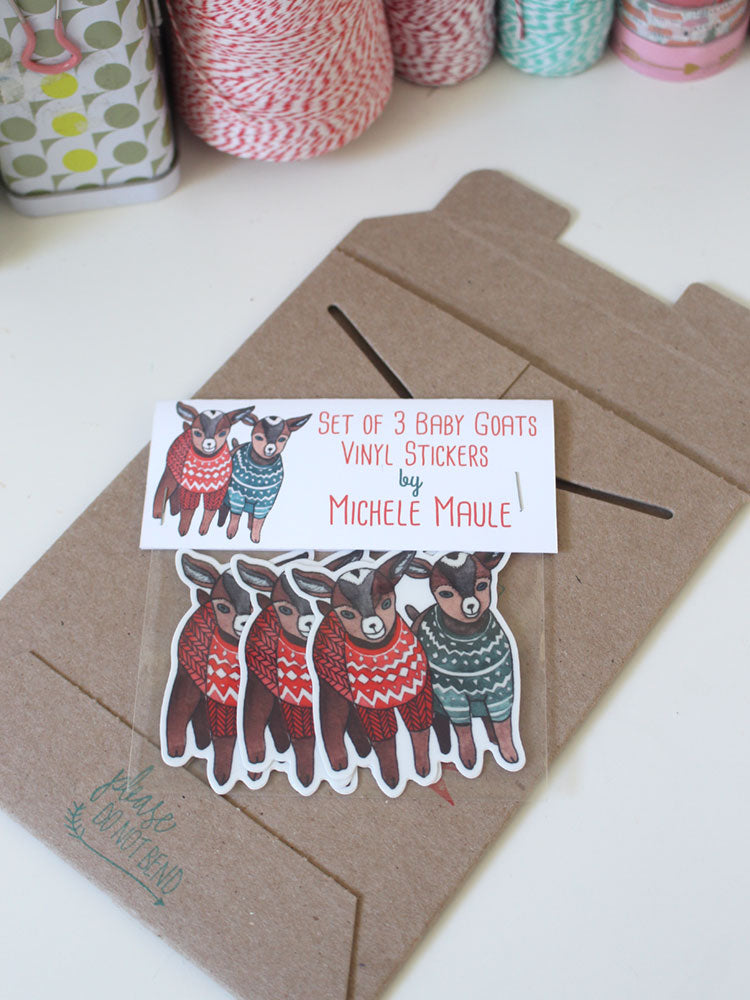 Set of Three Baby Goats in Sweaters Stickers