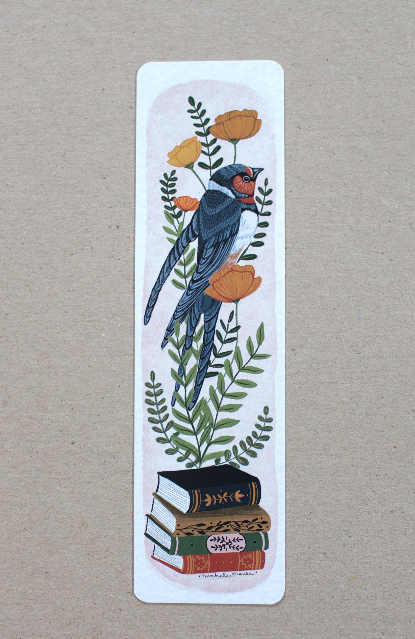 Hand-Drawn Blue Bird Illustration Bookmark - Unique Gift Idea