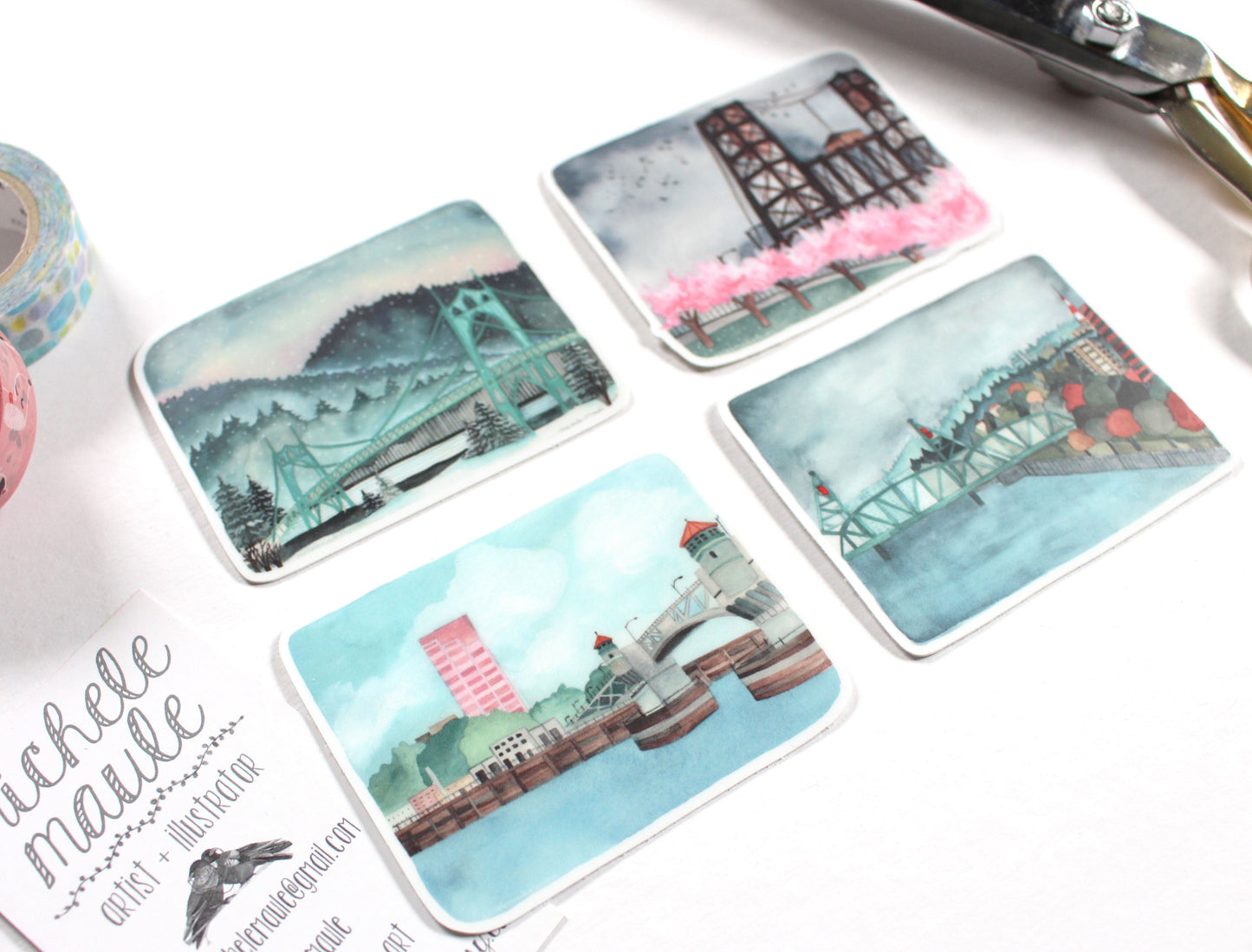 Set of Four Portland Bridge Stickers