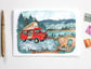 Card with a red camper van in a scenic setting, featuring 'Happy Father's Day!' text.