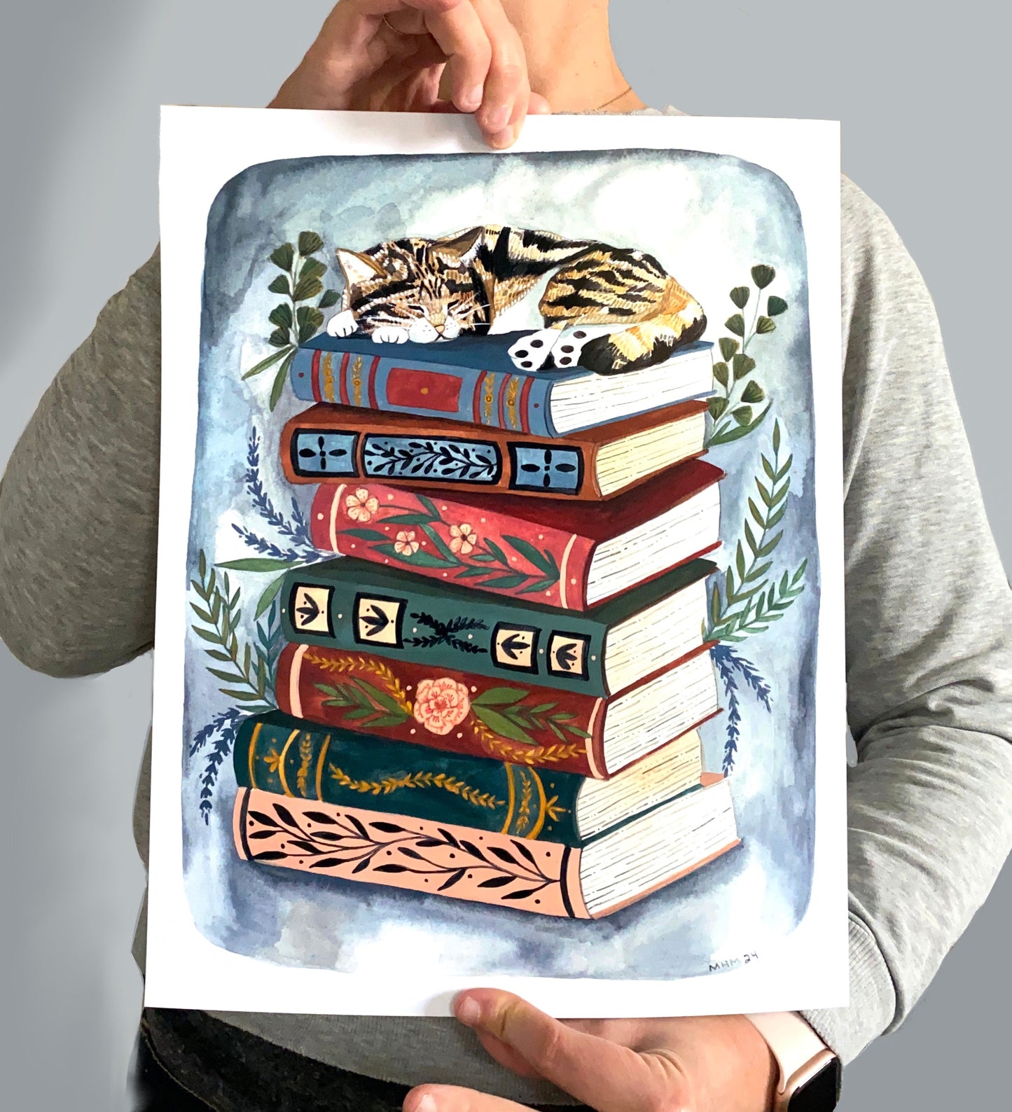 11x14 Print - Cat Napping on Books