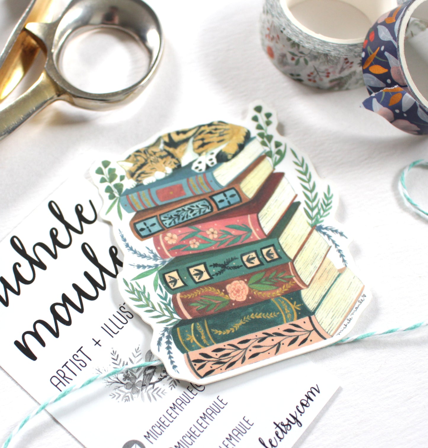 Vinyl Sticker - Cat Nap on Books