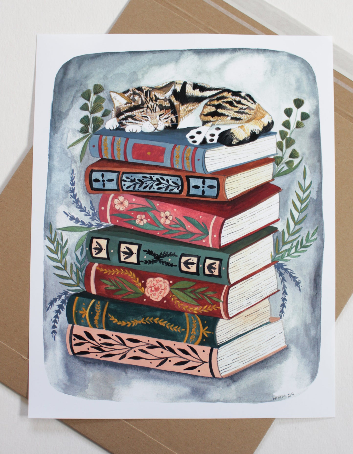 11x14 Print - Cat Napping on Books