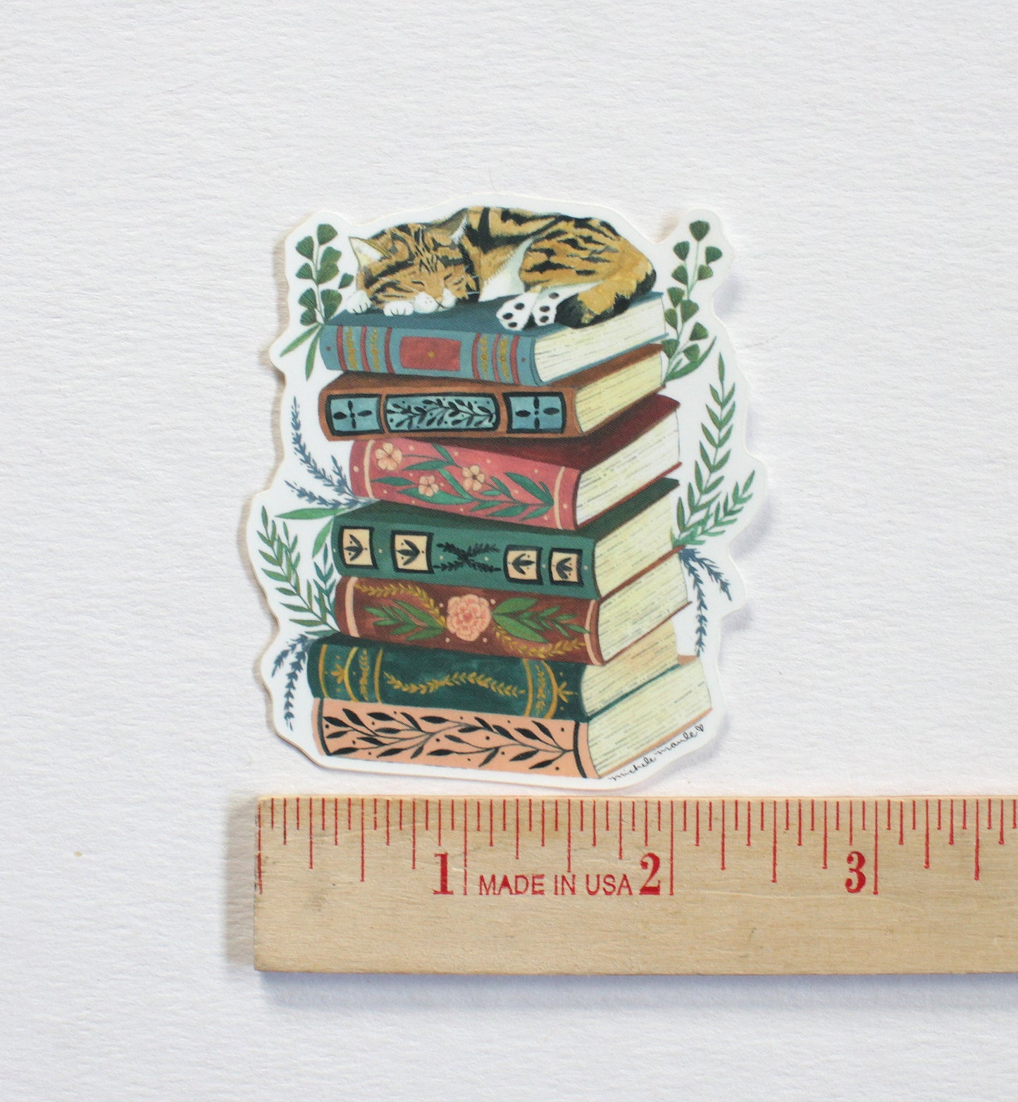Vinyl Sticker - Cat Nap on Books