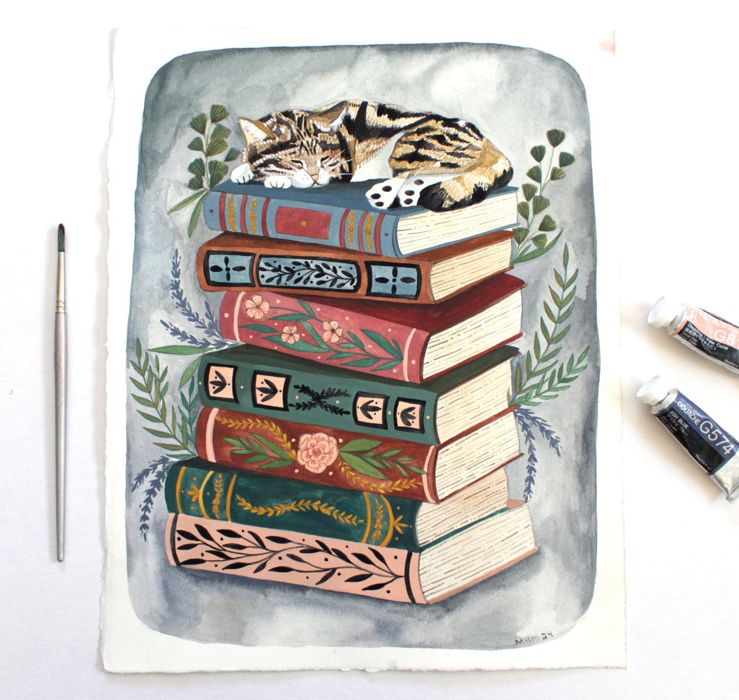 Original Gouache Painting - Read a Book, Take a Nap