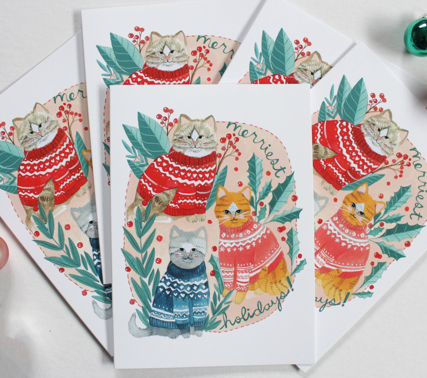 Set of Five Cats in Holiday Sweater Cards