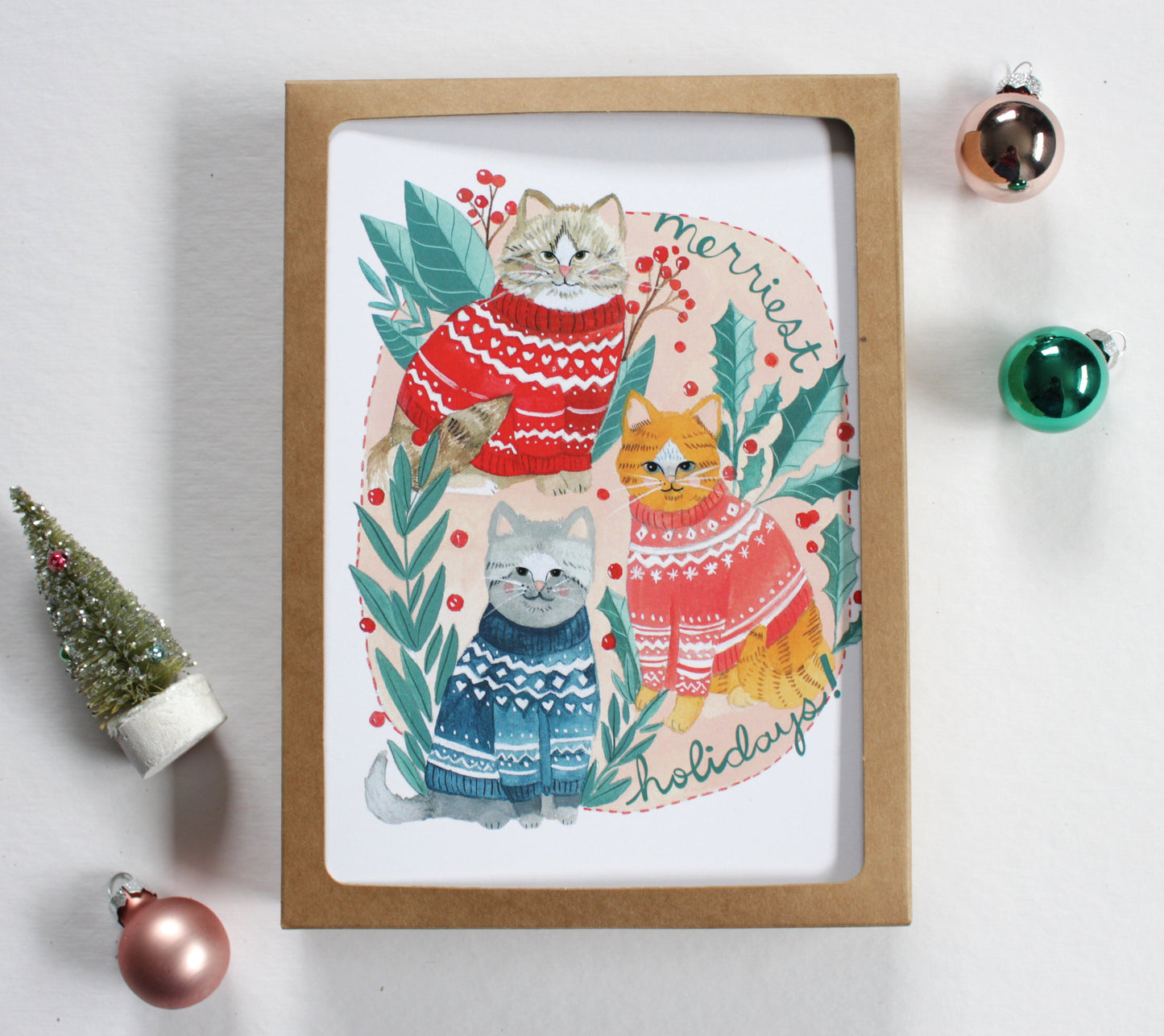 Set of Five Cats in Holiday Sweater Cards