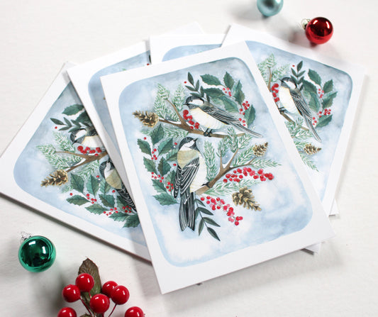 Set of Five Chickadee Holiday Cards