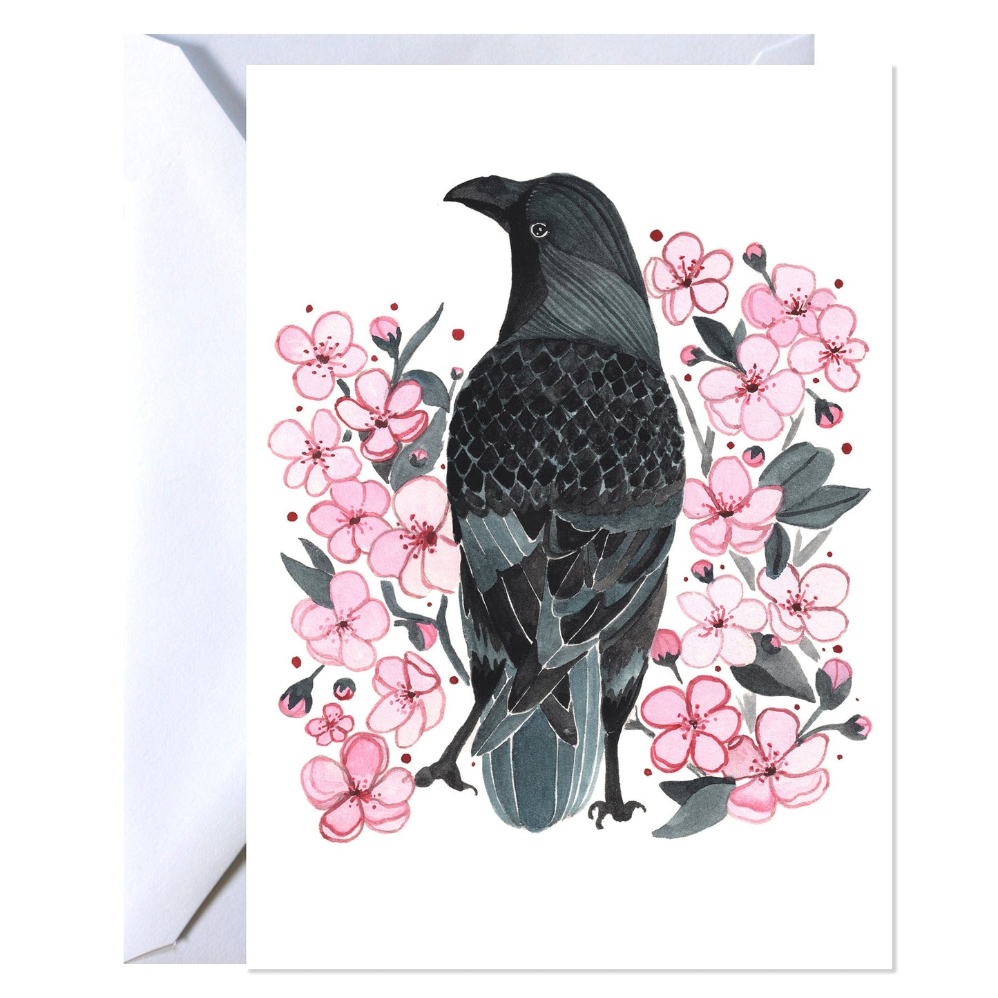 Greeting Card - Crow with Blossoms
