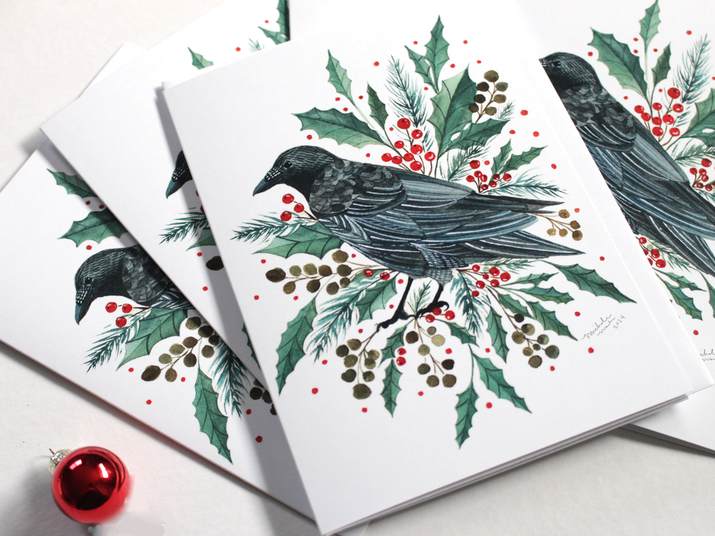 Set of Illustrated Crow Holiday Cards - Crow Holiday