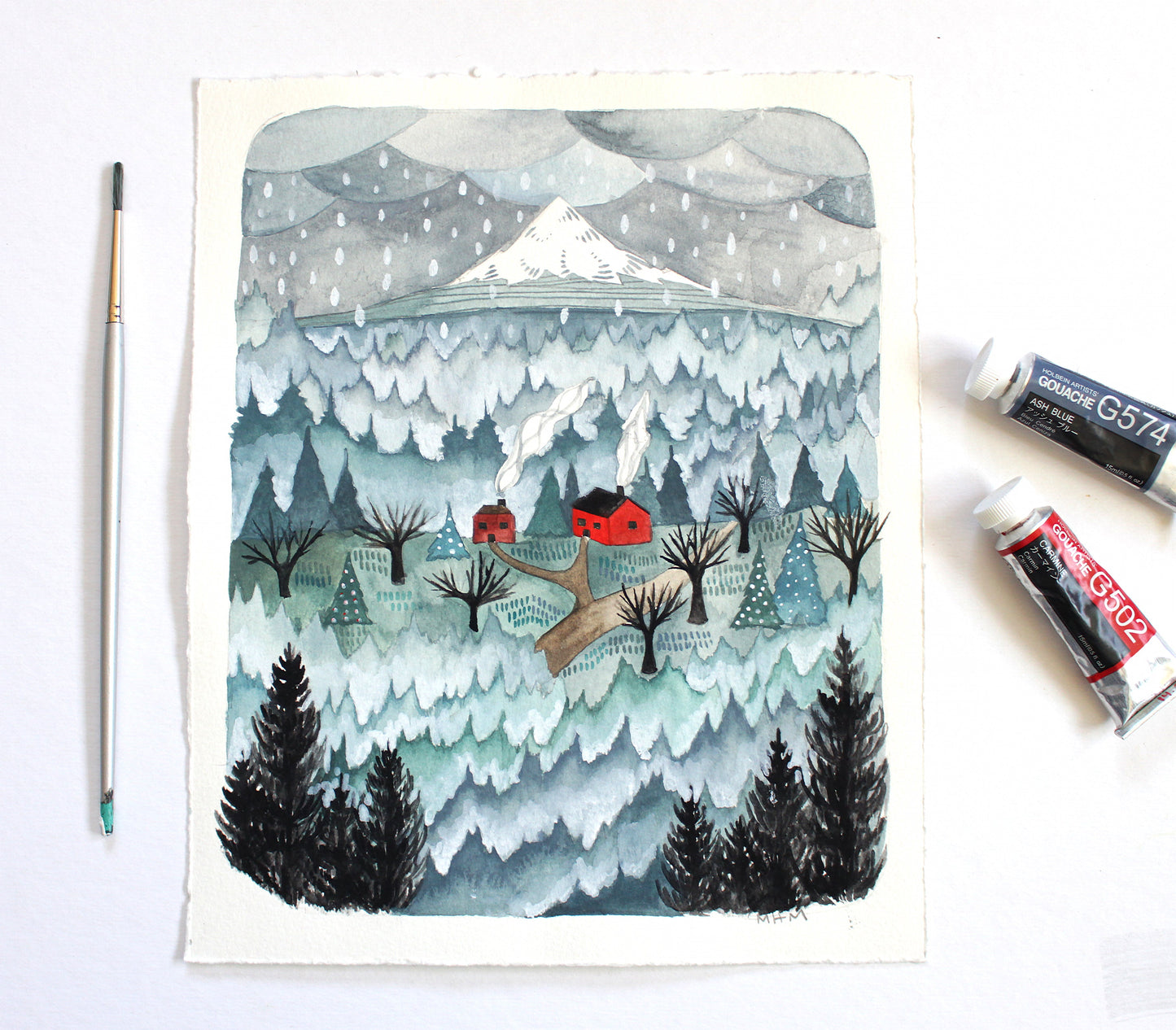 Original Northwest Watercolor Painting - Winter Neighbors