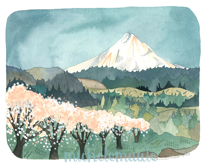 Mt Hood Watercolor Art Print: Hood River Oregon, 11x14