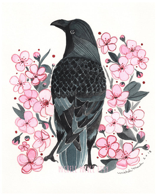 8x10 Print - Crow and Blossoms
