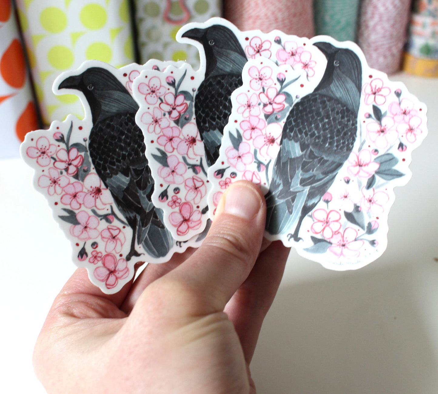 Set of Three Crow and Blossoms