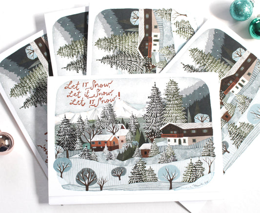 Set of illustrated Holiday Cards - Let it Snow, Let it Snow, Let it Snow!