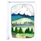 Watercolor illustration of the Mt Hood  landscape with trees.