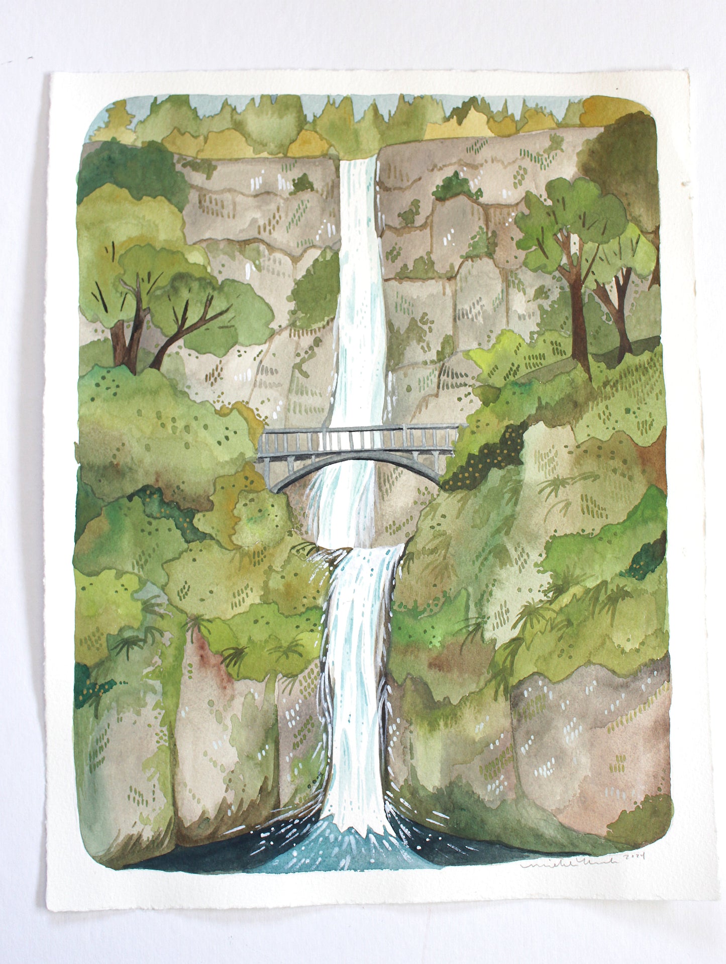 Original Watercolor Painting - Multnomah Falls