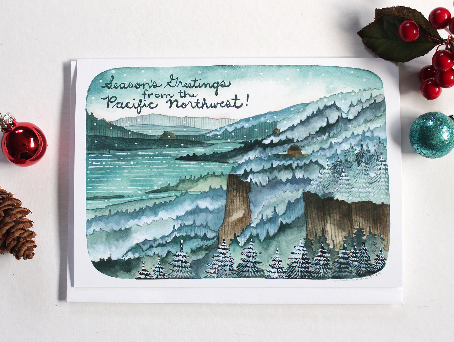 Illustrated Pacific Northwest Christmas Card - Season's Greetings from the Pacific Northwest