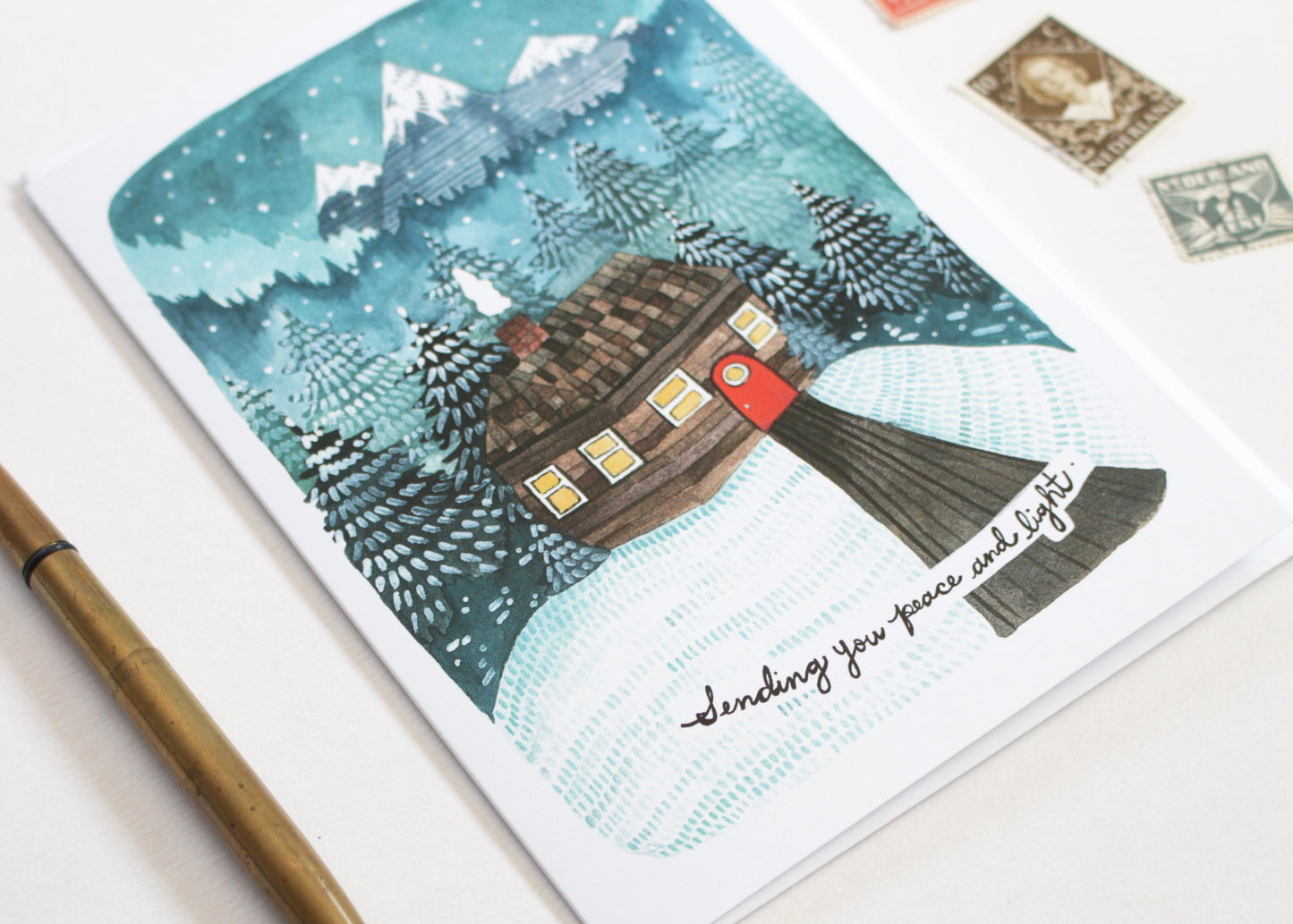 Holiday Card - Peace and Light Cabin