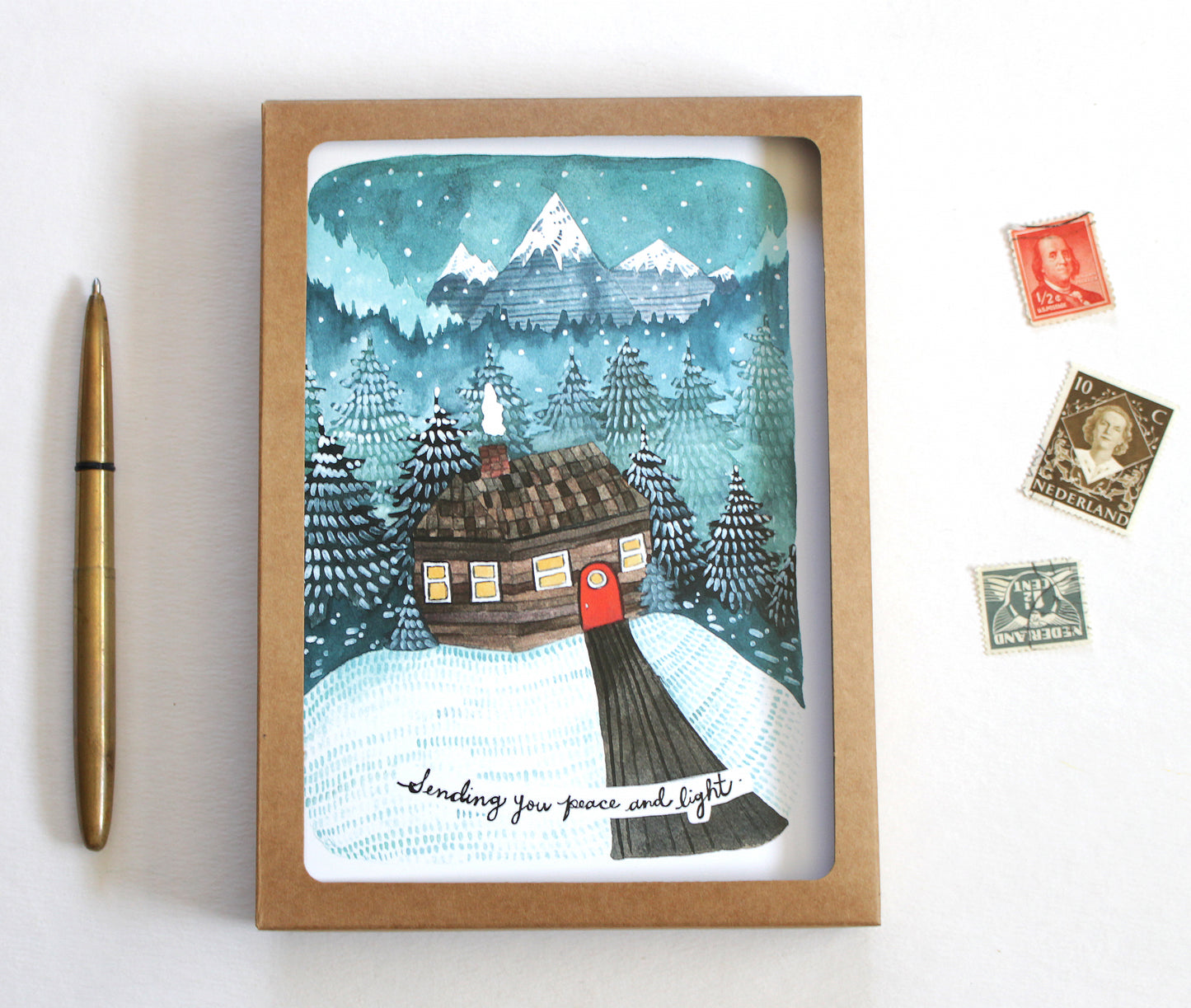 Set of 5 Holiday Cards - Sending You Peace and Light