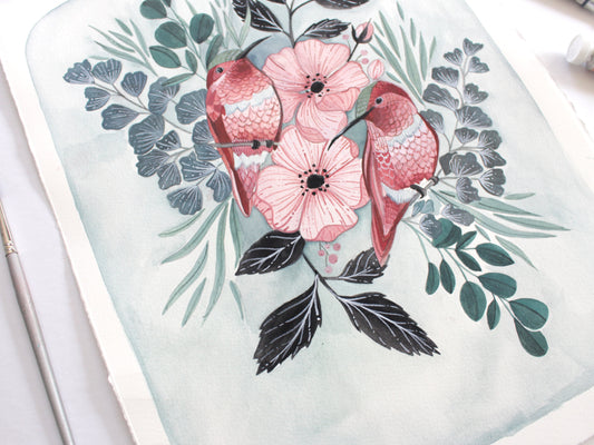 Original Gouache Hummingbird Painting