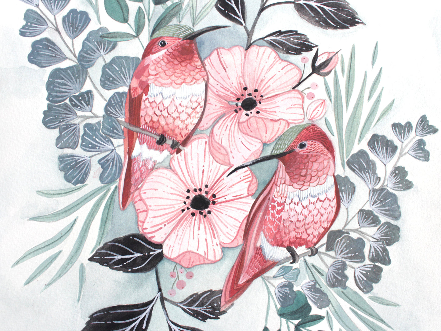 Original Gouache Hummingbird Painting