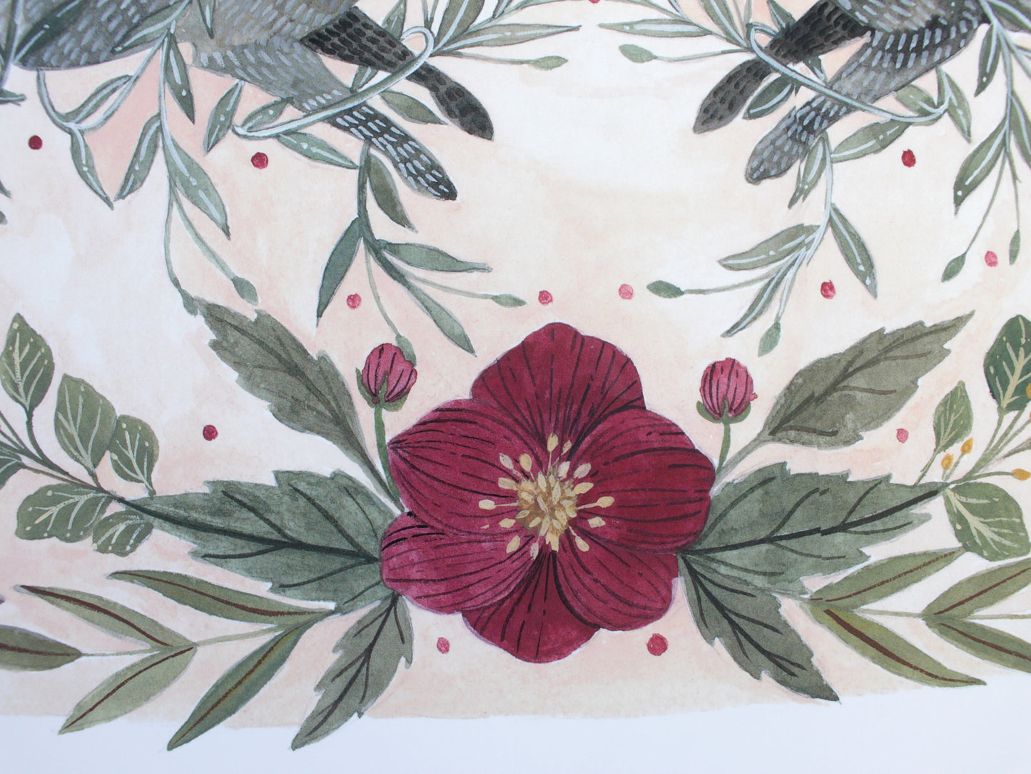 8x10 Print - Rabbit and Floral Illustration