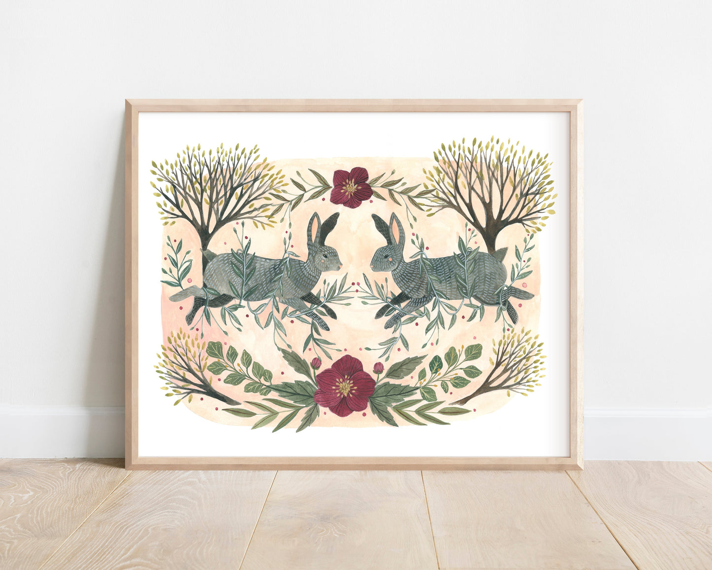 8x10 Print - Rabbit and Floral Illustration