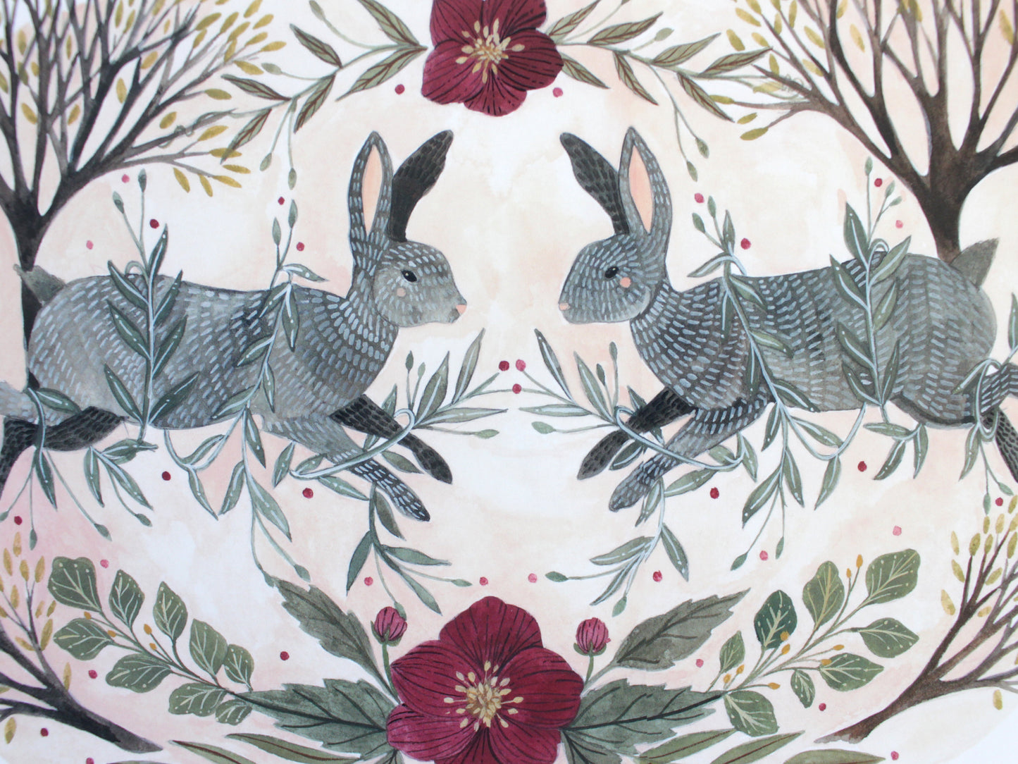 8x10 Print - Rabbit and Floral Illustration