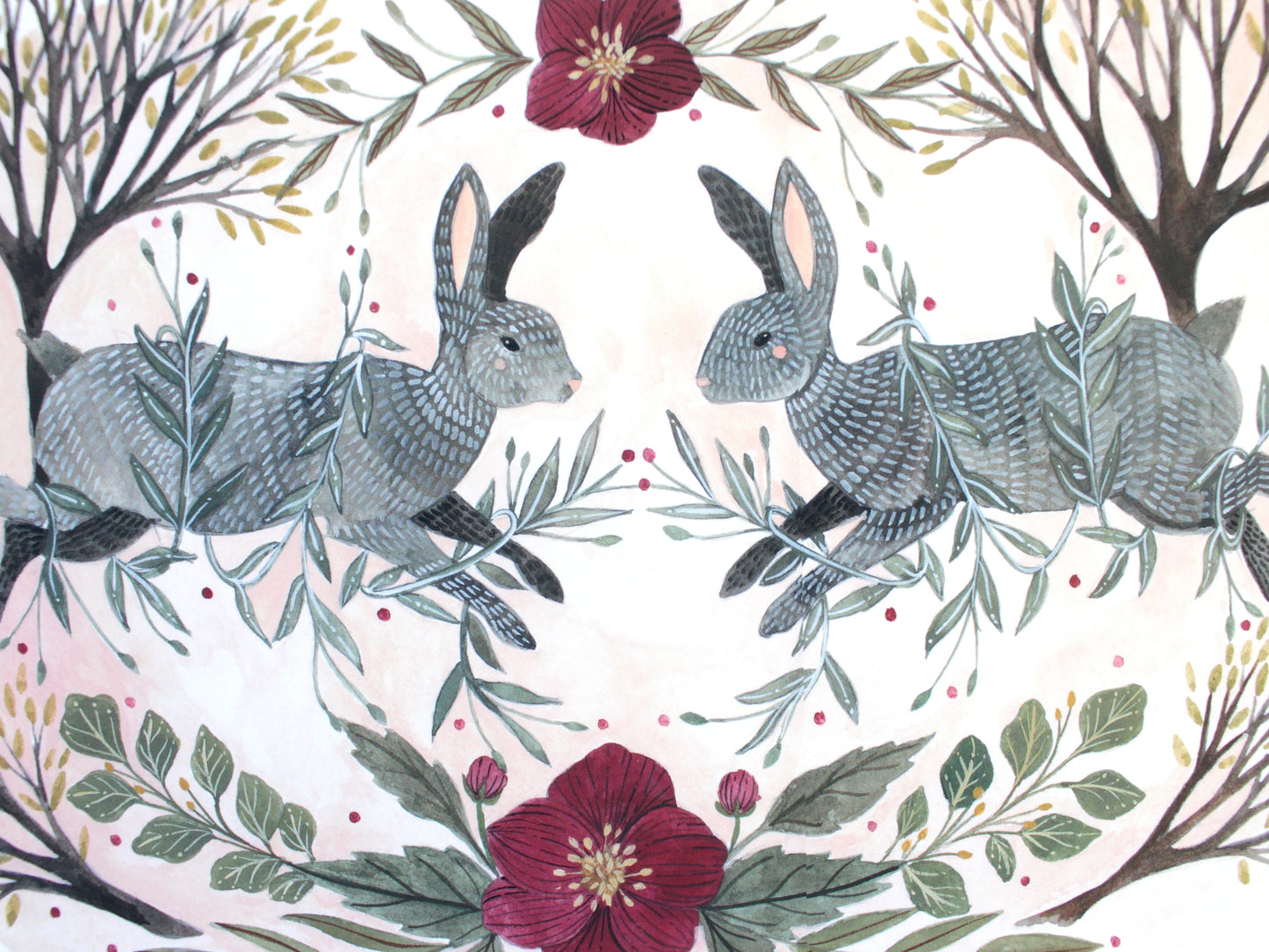 11x14 Print - Two Spring Rabbits with Trees