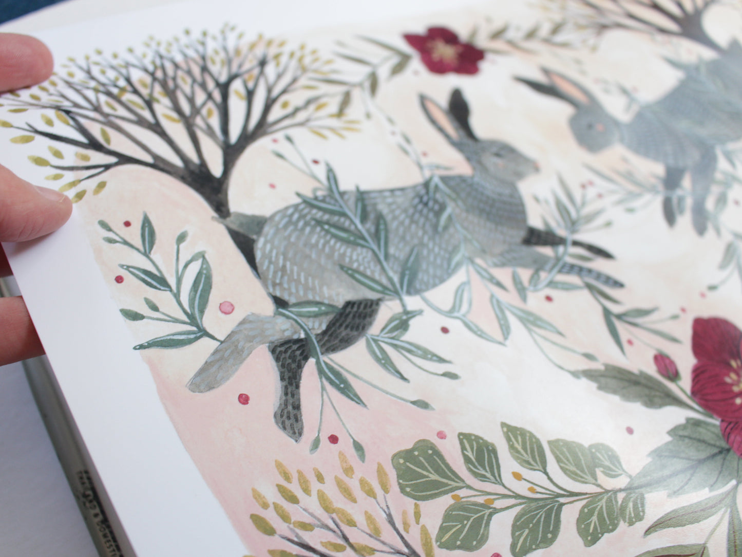 8x10 Print - Rabbit and Floral Illustration