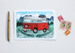 Whimsical Red Camper Van Greeting Card for Everyday Adventures