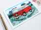 Whimsical Red Camper Van Greeting Card for Everyday Adventures