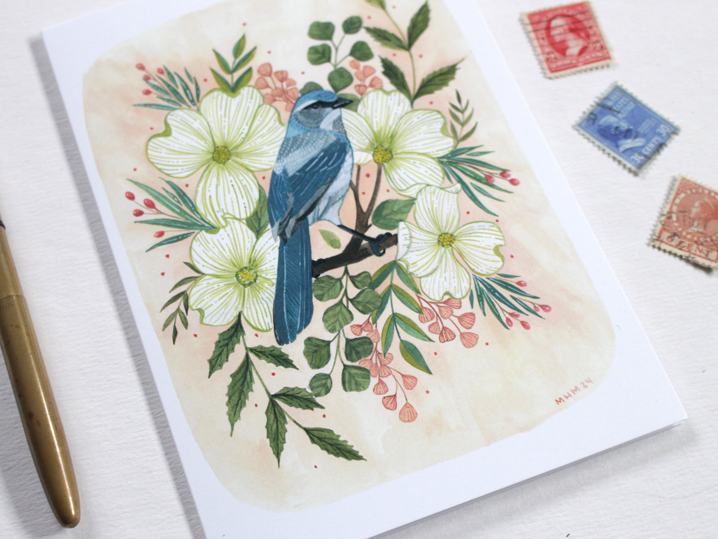 Blank Everyday Card - Scrub Jay and Dogwood