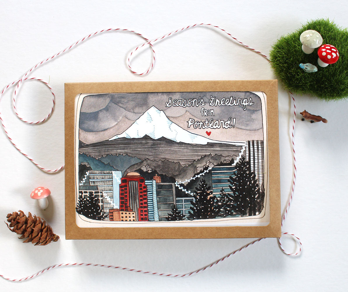 Festive Cards From the City of Roses: Portland Oregon Christmas Set