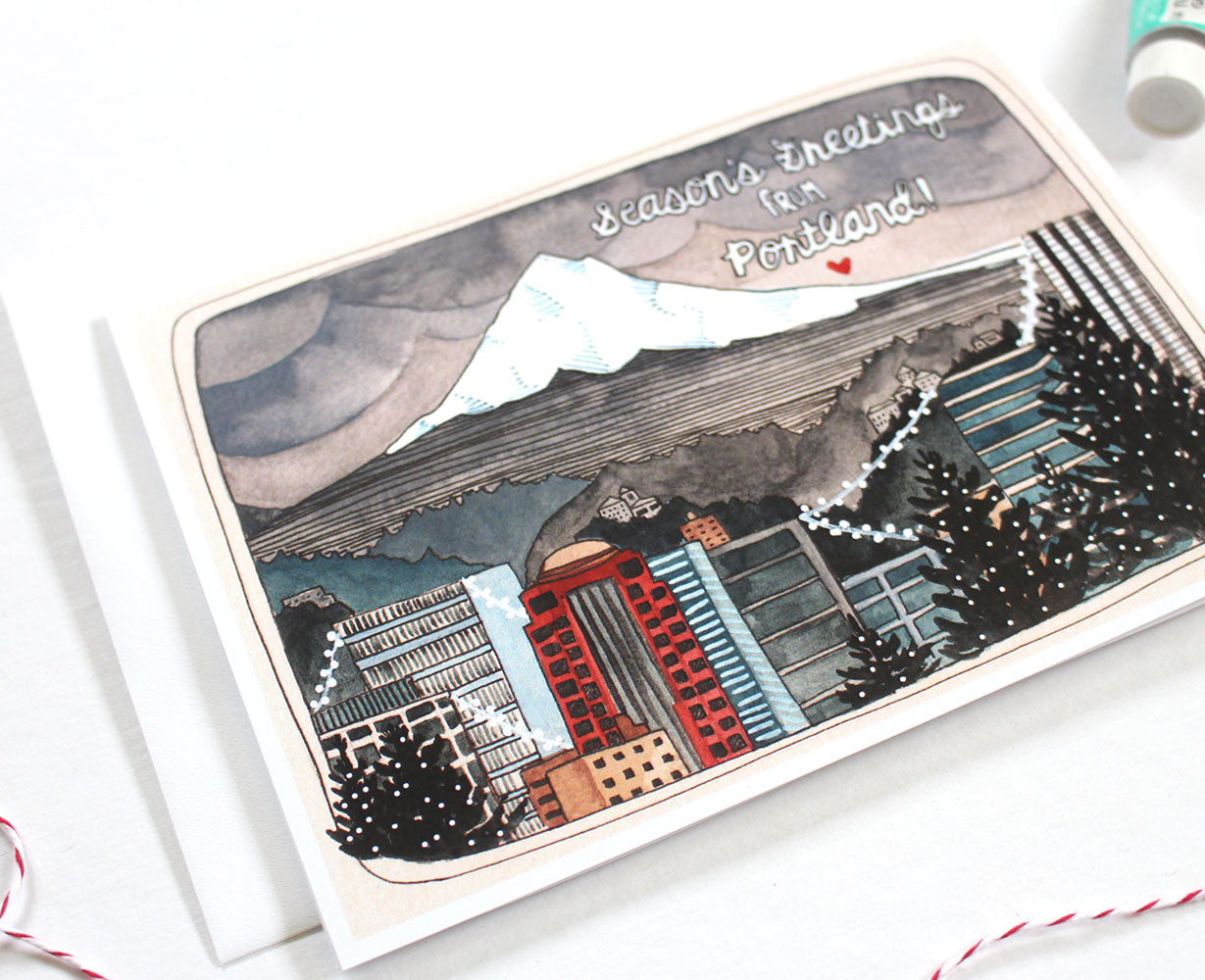 Festive Cards From the City of Roses: Portland Oregon Christmas Set