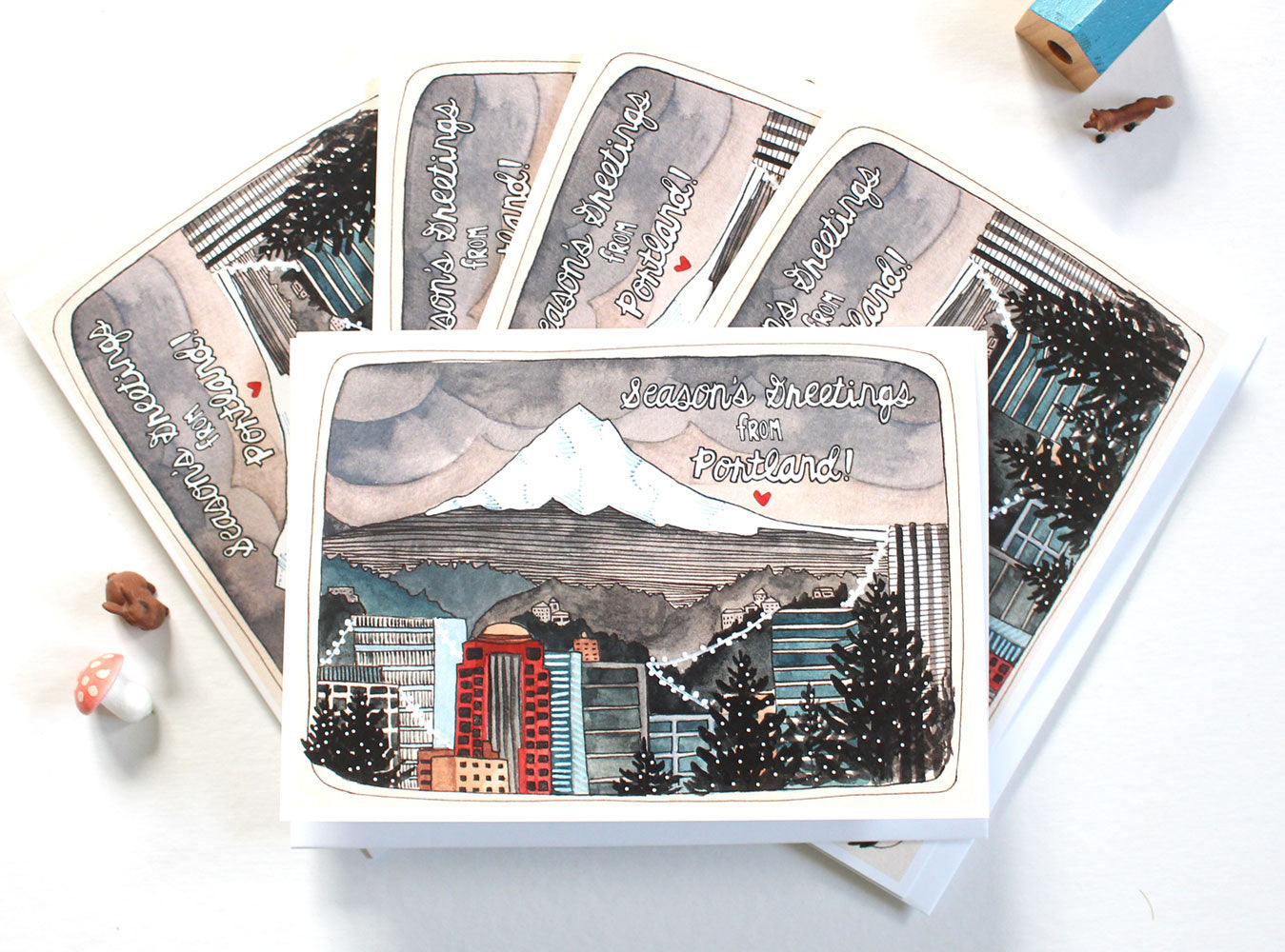 Festive Cards From the City of Roses: Portland Oregon Christmas Set