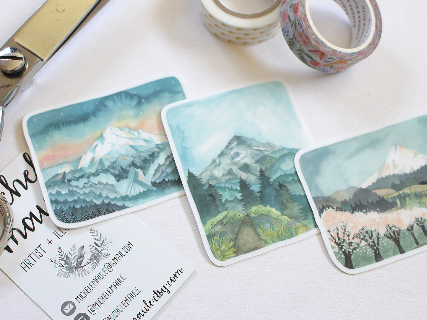 Set of Three Vinyl Stickers - Three Views of Mt Hood