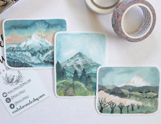 Set of Three Vinyl Stickers - Three Views of Mt Hood