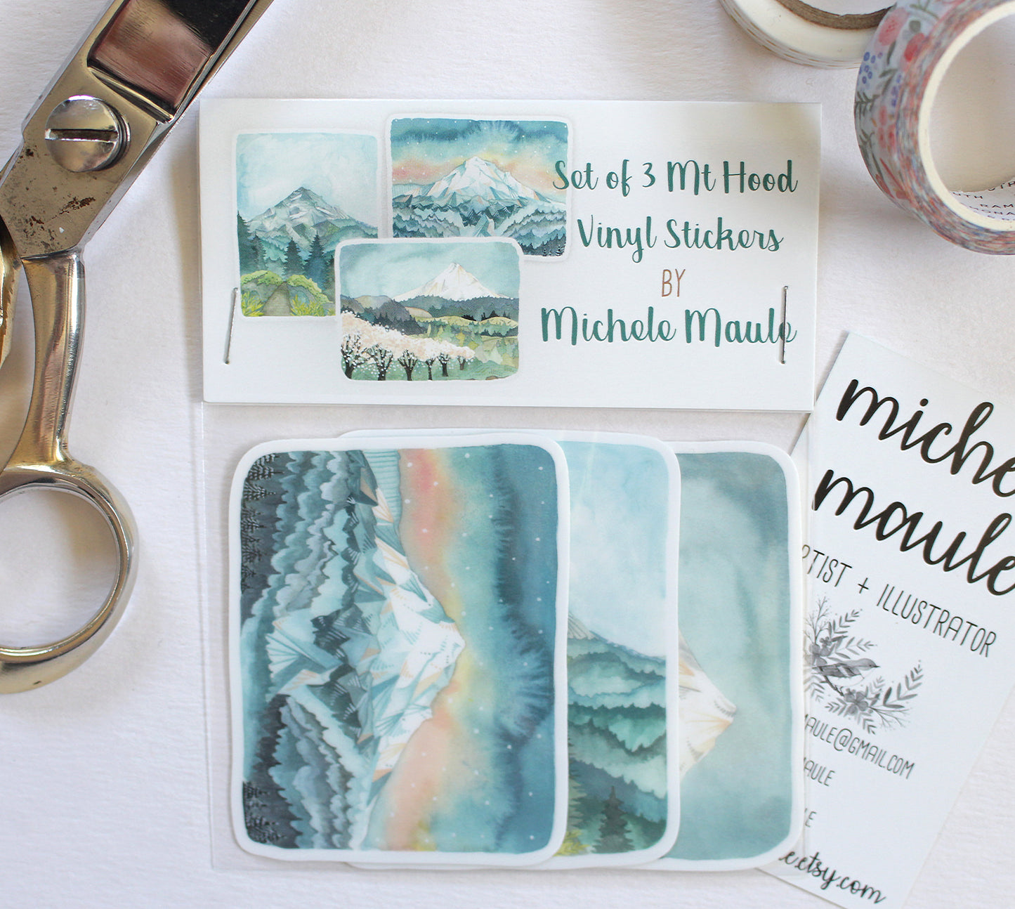 Set of Three Vinyl Stickers - Three Views of Mt Hood