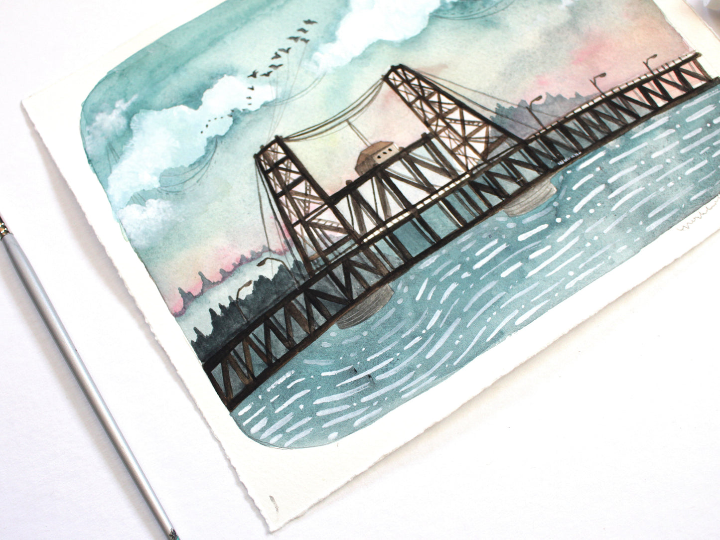 Original Portland Oregon Watercolor Painting - Steel Bridge