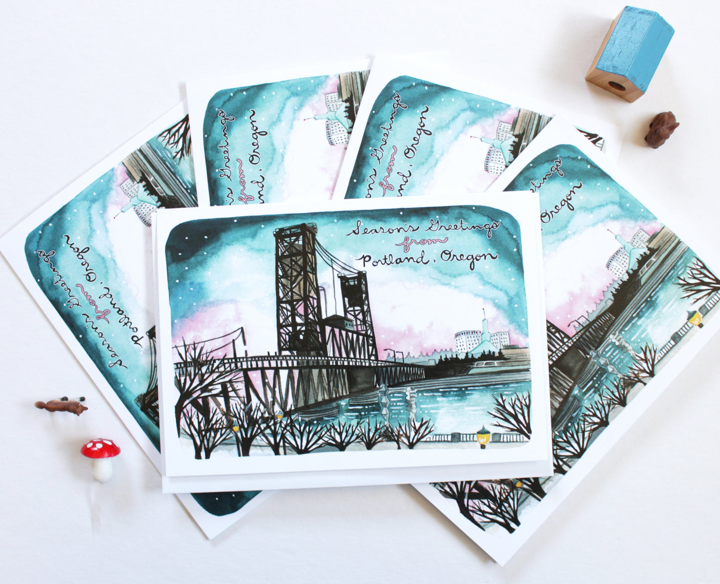 Set of Holiday Cards - Season's Greetings from Portland, Oregon
