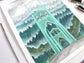 Original Gouache Portland Oregon Painting - St Johns Bridge