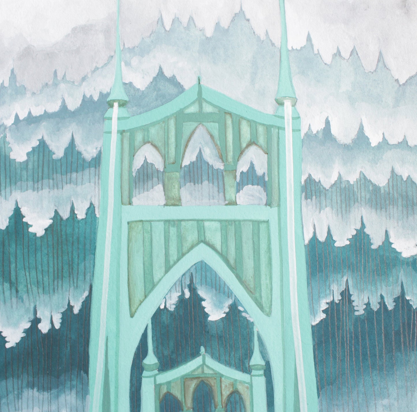 Original Gouache Portland Oregon Painting - St Johns Bridge