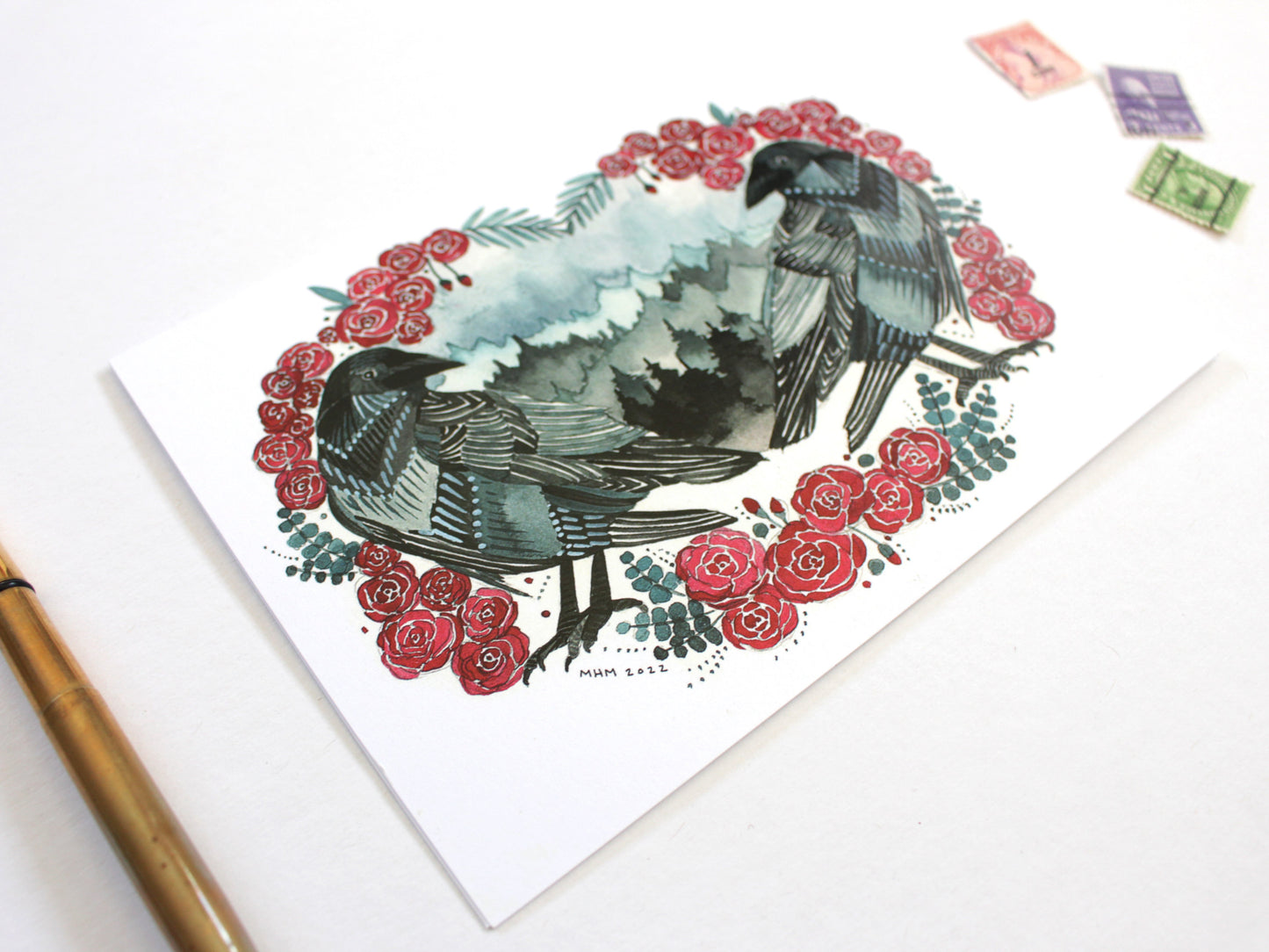 Greeting Card - Crows and Roses
